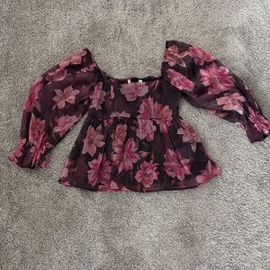 Floral Sheer Puff Sleeve Blouse